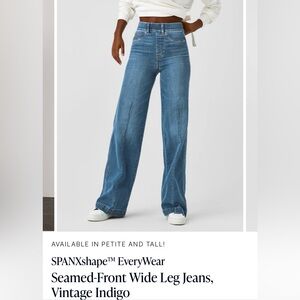 SPANX SIZE XL PETITE WIDE LEG SEAMED FRONT JEANS NEVER WORN